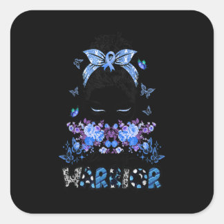 Diabetes Warrior Awareness Messy Bun Butterfly Rib Vierkante Sticker