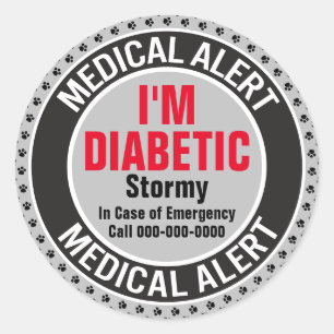 Diabeteshond Medisch Alert in Hoesje van Noodsitua Ronde Sticker