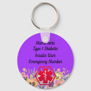Diabetische Floral Alert Persoonlijk Type 1 of 2 Sleutelhanger
