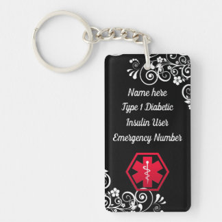 Diabetische Floral Medical Alert Type 1 of 2 Sleutelhanger