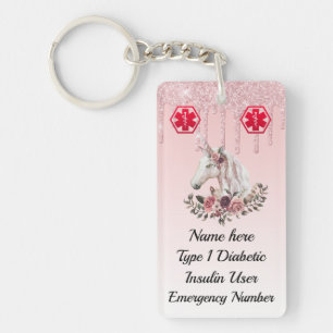 Diabetische Floral Unicorn Medical Alert Type 1 of Sleutelhanger