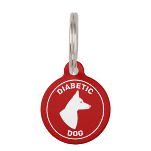 Diabetische Hond Met Hond Met Puntoren Rood & Wit Huisdierpenning