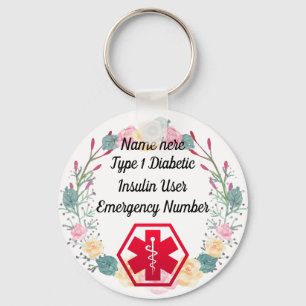 Diabetische waarschuwing speciaal type 1 of 2 sleutelhanger
