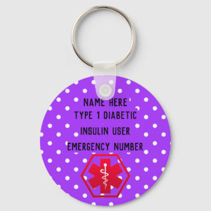 Diabetische waarschuwing speciaal type 1 of 2 sleutelhanger