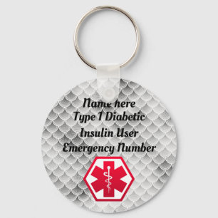 Diabetische waarschuwing speciaal type 1 of 2 sleutelhanger