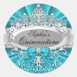 Diadème sarcelle & autocollant Quinceanera damassé