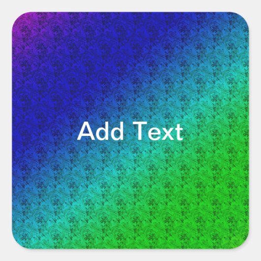 Diag Rainbow Gradient Floral Pattern Blue Green Vierkante Sticker (Voorkant)