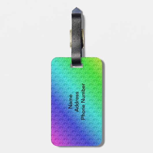 Diag Rainbow Gradient Floral Pattern Green Bagagelabel (Achterkant verticaal)
