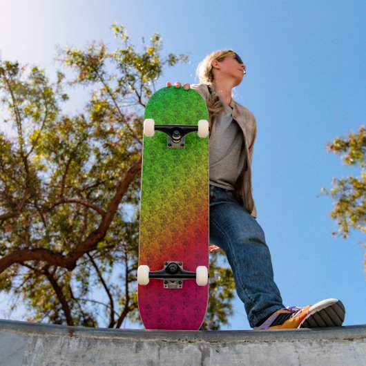 Diag Rainbow Gradient Floral Pattern Green Skateboard (Buiten 1)