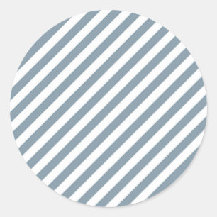 Diagonaal blauw en wit strepenpatroon ronde sticker
