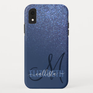 Diagonaal blauw glitter gradiënt Ombre Monogram iPhone XR Hoesje
