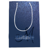 Diagonaal blauw glitter gradiënt Ombre Monogram Medium Cadeauzakje (Voorkant)