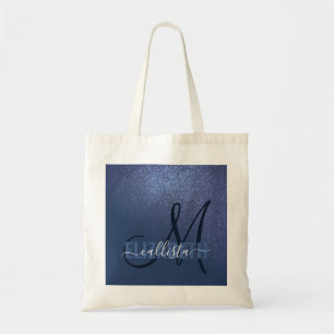 Diagonaal blauw glitter gradiënt Ombre Monogram Tote Bag