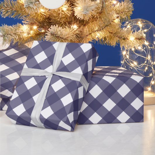 Diagonaal donkerblauw en wit Buffel Plaid Cadeaupapier (Feestdagen)