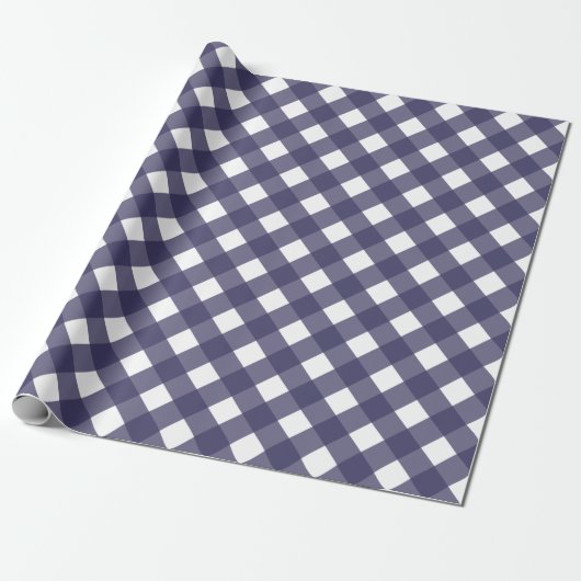 Diagonaal donkerblauw en wit Buffel Plaid Cadeaupapier (Uitgerold)