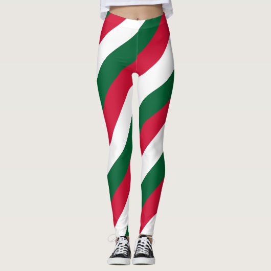 Diagonaal gestreept Algerijnse nationale vlaggekle Leggings (Voorkant)