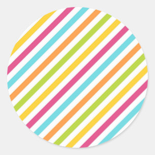Diagonaal gestreepte motieven in levendige kleuren ronde sticker