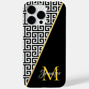 Diagonaal Gold Foil Griekse sleutel met zwart mono Case-Mate iPhone 14 Pro Max Hoesje