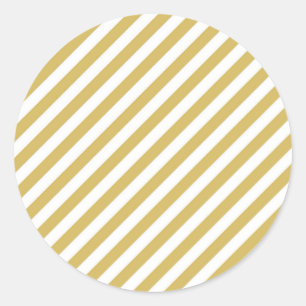 Diagonaal gouden geel en witte strepenpatroon ronde sticker