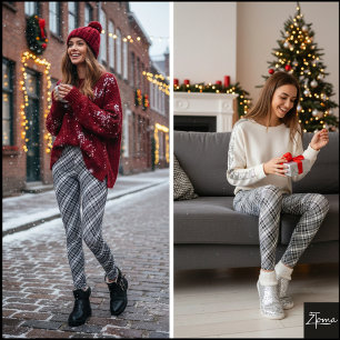 Diagonaal Grijswaarden Monochroom Schotse Ruit Leggings