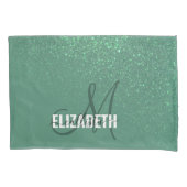 Diagonaal groen glittergradiënt monogram zeemeermi kussensloop (Voorkant)