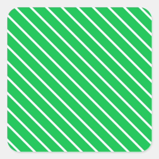Diagonaal instripes - smaragdgroen en wit vierkante sticker (Voorkant)
