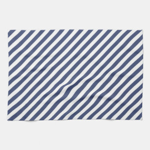 Diagonaal patroon van marineblauwe en witte strepe theedoek