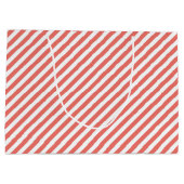 Diagonaal patroon van roze en witte strepen groot cadeauzakje (Achterkant)