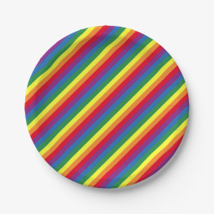 Diagonaal regenboogpatroon papieren bordje
