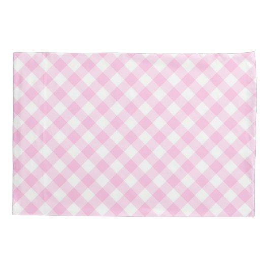Diagonaal roze en wit Gingham patroon Kussensloop (Achterkant-Links)