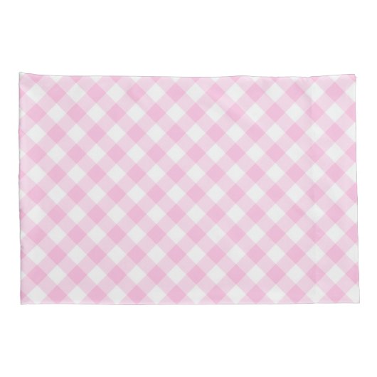 Diagonaal roze en wit Gingham patroon Kussensloop (Achterkant-Rechts)