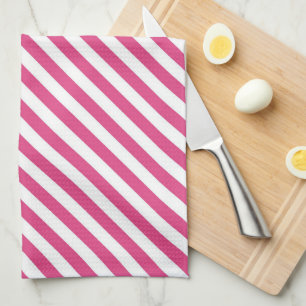 Diagonaal roze en witte strepenpatroon theedoek
