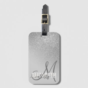 Diagonaal Silver Glitter Gradient Ombre Monogram Bagagelabel