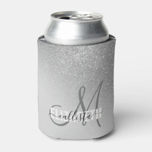 Diagonaal Silver Glitter Gradient Ombre Monogram Blikjeskoeler