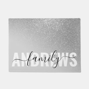 Diagonaal Silver Glitter Gradient Ombre Monogram Deurmat