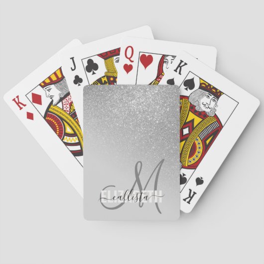 Diagonaal Silver Glitter Gradient Ombre Monogram Pokerkaarten (Achterkant)