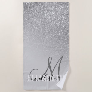 Diagonaal Silver Glitter Gradient Ombre Monogram Strandlaken
