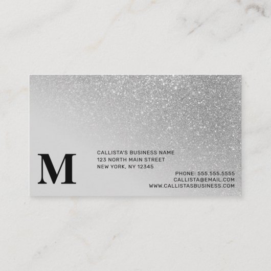 Diagonaal Silver Glitter Gradient Ombre Monogram Visitekaartje (Achterkant)