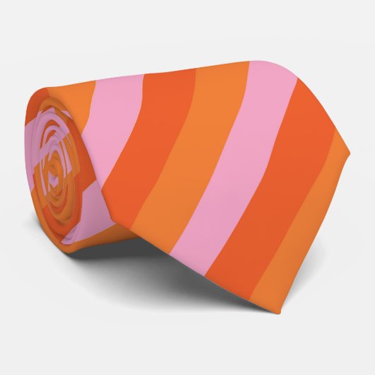 Diagonaal Sinaasappel en roze gestreept Stropdas v (Opgerold)