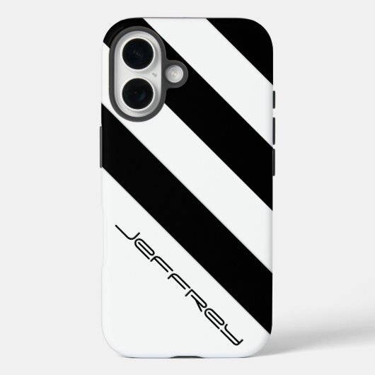 Diagonaal streep zwart-wit, naam, minimalistisch Case-Mate iPhone case (Achterkant)