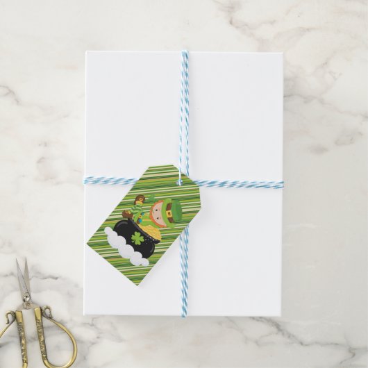 Diagonaal Stripe Leprechaun Gift Label Cadeaulabel (Met Touw)