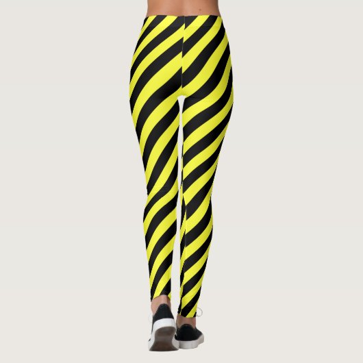 Diagonaal Stripe Patroon zwart-wit en geel Leggings (Achterkant)