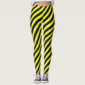 Diagonaal Stripe Patroon zwart-wit en geel Leggings (Voorkant)