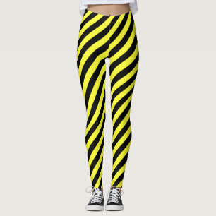 Diagonaal Stripe Patroon zwart-wit en geel Leggings
