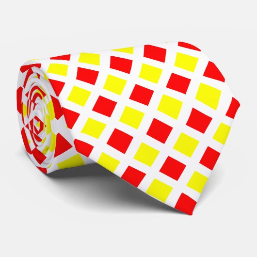 Diagonaal vierkant - Geel en rood op wit Stropdas (Opgerold)