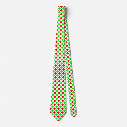 Diagonaal vierkant - Groen en Rood op witte Stropd Stropdas (Voorkant)