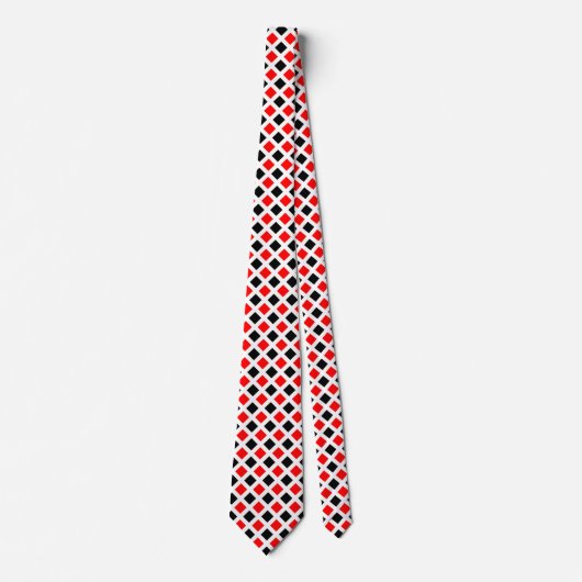 Diagonaal vierkant - Rood en zwart op witte nekpun Stropdas (Voorkant)