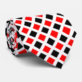 Diagonaal vierkant - Rood en zwart op witte nekpun Stropdas (Opgerold)