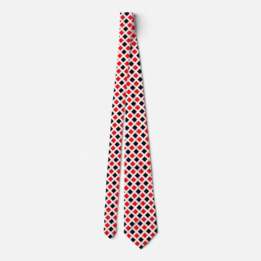Diagonaal vierkant - Rood en zwart op witte nekpun Stropdas (Achterkant)