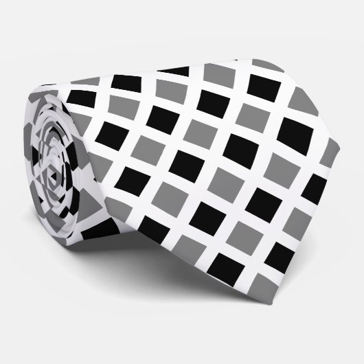 Diagonaal vierkant - Zwart en grijs op witte nek T Stropdas (Opgerold)